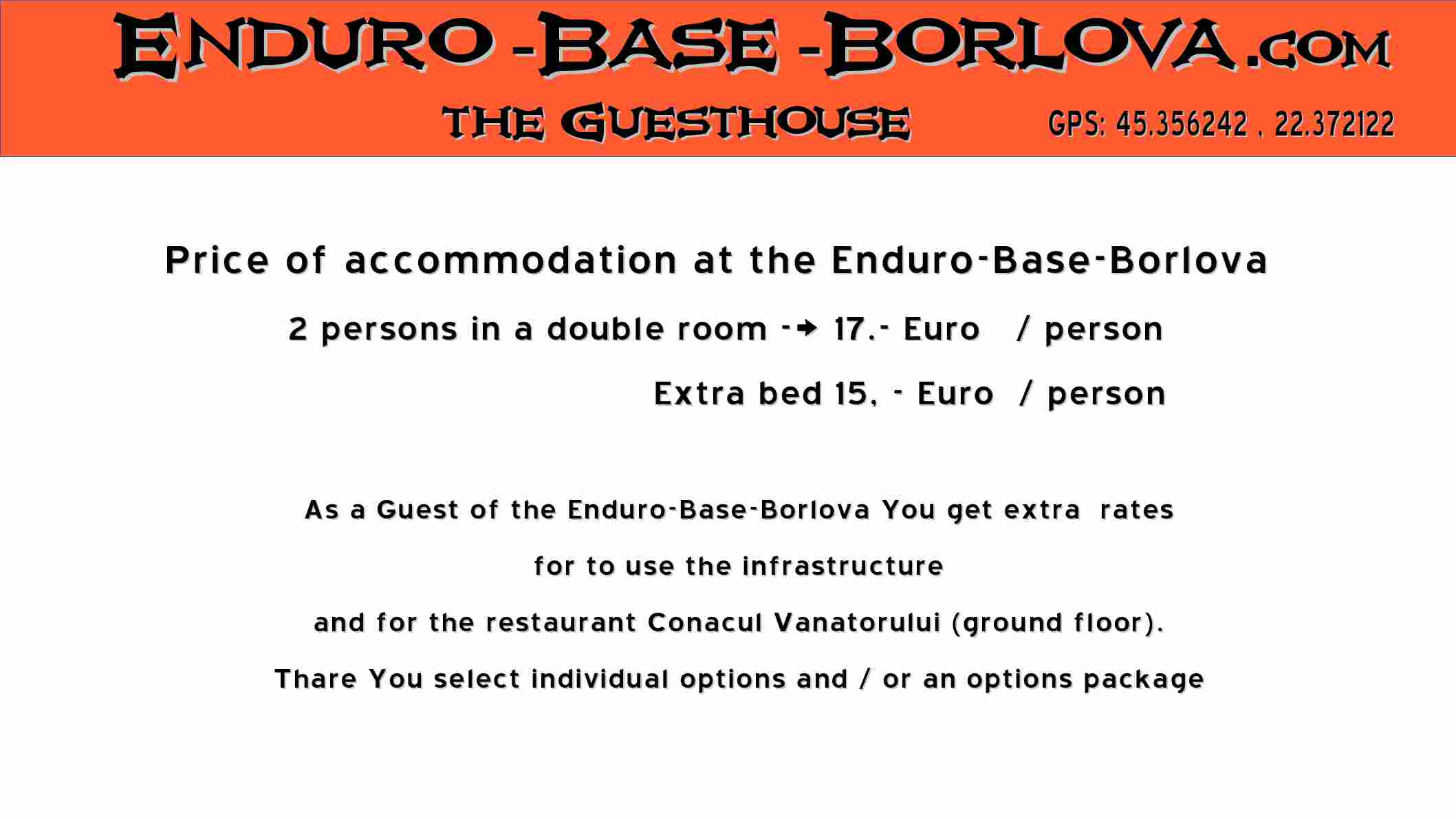 Prise for accommodation at the Enduro-Base-Borlova